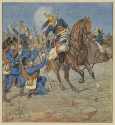 Combattimento di Vallières, i nostri dragoni caricano una compagnia bavarese e la fanno prigioniera