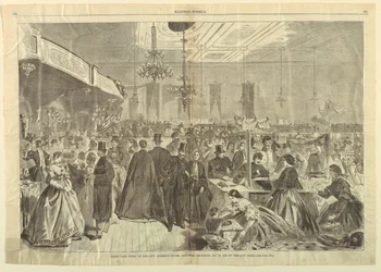 Grande fiera tenuta alla City Assembly Rooms, New York, dicembre 1861, in aiuto dei poveri della città, da Harper