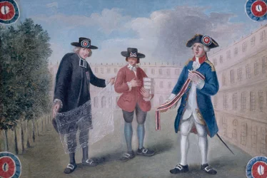 Ai tre ordini. Insegna di un mercante di coccarde al Palais-Royal. Palais-Royal, 1° arrondissement, Parigi