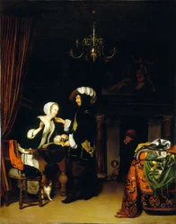 Francese: Le Gentilhomme dans la boutique, copia da Frans Mieris