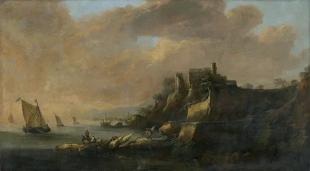 Slovacco: Paesaggio marino con castello Paesaggio marino con castello