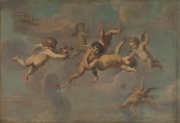 Putti rotolanti con fiori