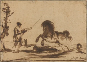 Paesaggio con domatura di un cavallo