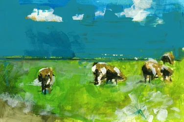 Paesaggio con mucche al pascolo