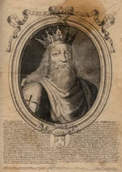Clodione, detto «il Chiomato» (428-448), antenato dei Merovingi e capo dei Franchi Salii. Incisione da «Auguste rappresentazioni di tutti i re di Francia a partire da Faramondo».