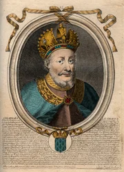 Ritratto di Carlo II il Calvo (823-877), Re di Francia - Carlo II (823-877) il Calvo - incisione da 