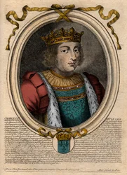 Ritratto di Carlo V il Saggio, re di Francia della Casa di Valois - Incisione da 
