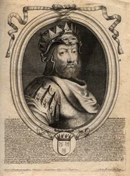 Ritratto di Childerico I, re dei Franchi Salii (436-481) - CHILDERIC I Re dei Franchi Salii - incisione da 