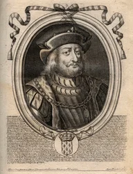 Ritratto di Chilperico I (539 - 584), Re di Neustria - Chilperico I, Re Merovingio di Francia - incisione da 