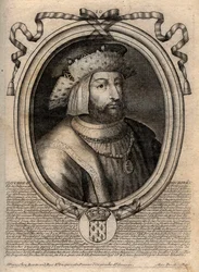 Ritratto di Clotario II (584 - 628), Re di Neustria e Re dei Franchi - incisione da 
