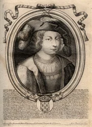 Ritratto di Clotario III (652-673), Re di Neustria e Borgogna - Clotario III, Re dei Franchi della casa dei Merovingi - incisione da 