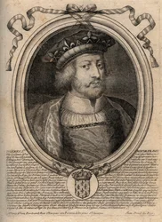 Ritratto di Thierry III (ca. 657-691), re dei Franchi di Neustria (673-675) e re di tutti i Franchi (679-691) - incisione da 