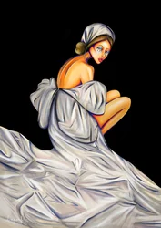 Donna pensierosa in bianco