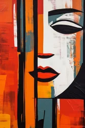 Volto di donna astratto, linee rette su tela, Arte digitale stampabile