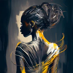 Donna africana vista da dietro, pittura ad olio astratta