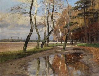 Cavaliere sotto alberi autunnali