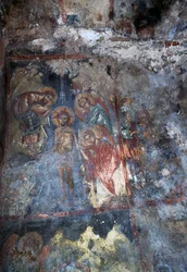 Cristo e angeli, affresco nella chiesa bizantina di Agios Constantinos e Agia Eleni, Voukolies, Creta, Grecia (foto)