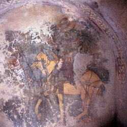 Santo a cavallo, affresco nella chiesa di Prodromi, Creta, Grecia