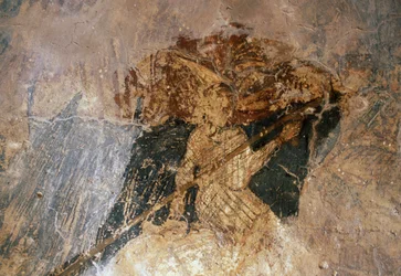 Uomo a cavallo, affresco nella Chiesa di Agios Georgios, Komitades, Creta, Grecia