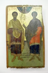 Santi, pittura su legno nel monastero di Arkadi, Creta, Grecia