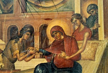 Icona votiva, dettaglio, chiesa di Panagia, Skafidia, Prodromi, Creta, Grecia