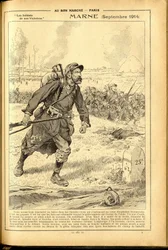 Agenda Buvard du Bon Marché 1917 - Illustrazione di Job: Marna settembre 1914 - Guerra del 14-18, Marna, Grandi Battaglie, Battaglia della Marna - Soldati