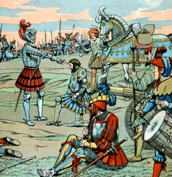 Il re di Francia Francesco I viene nominato cavaliere da Bayard subito dopo la battaglia di Marignano il 14 settembre