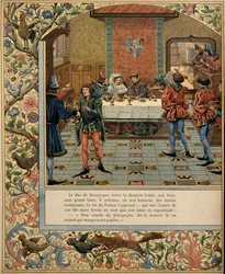 Storia della Francia nel Medioevo: il duca di Borgogna Filippo il Buono a tavola con il delfino Luigi (poi re Luigi XI detto il Prudente)