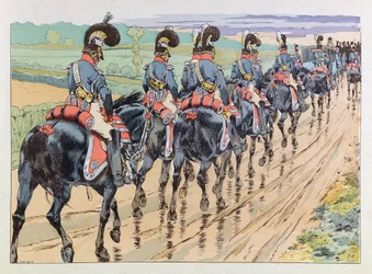 Jacques Marie Gaston Onfray de Breville detto JOB (1858 - 1931); Illustrazione dal libro Les épées de France: Scorta imperiale che accompagna Napoleone; Coll, Part