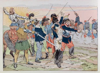 Jacques Marie Gaston Onfray de Breville detto JOB (1858 - 1931); Illustrazione dal libro “Les épées de France”: Allegoria delle glorie di Francia ai poilus del 1914; Coll, Part