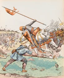Jacques Marie Gaston Onfray de Breville detto JOB (1858-1931) - Il mietitore di Bouvines (contadino che partecipa alla Battaglia di Bouvines nel 1214)