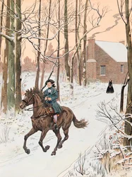 Jacques Marie Gaston Onfroy de Breville detto JOB (1858-1931) - Il giovane George Washington (1732-1799) lasciò la casa di famiglia nel 1740 per la Old Field School, Collezione privata