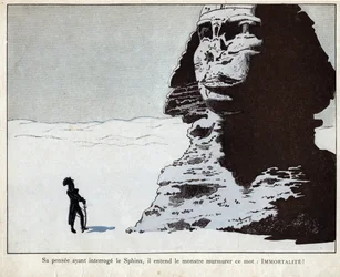Napoleone studia la Sfinge in Egitto - litografia di Job (Jacques Onfroy de Bréville) da "Le Grand Napoléon des Petites Enfants" 1893