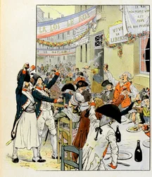 Banchetto rivoluzionario dopo la presa della Bastiglia - Illustrazione di Job (Jacques Marie Gaston Onfray e Breville) (Jacques-Marie) (1858-1931) per il libro “La Tour d