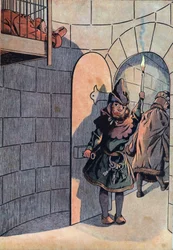 Scena della storia di Francia con giocattoli: complotto contro il re Luigi XI (1423-1483) con Carlo il Temerario, Jean Balue (1421-1491) fu rinchiuso per 11 anni in una delle gabbie di ferro del re Luigi XI il 23 aprile 1469. In "Joujoux à l