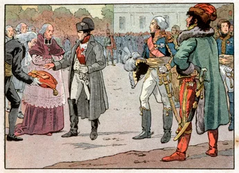 I difensori di Vienna consegnarono a Napoleone I Bonaparte le chiavi della città alla presenza di Joachim Murat il 14/11/1805. Incisione di Jacques Marie Gaston Onfray de Breville detto Job