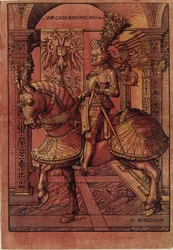 Imperatore Massimiliano I, armato a cavallo, 1508